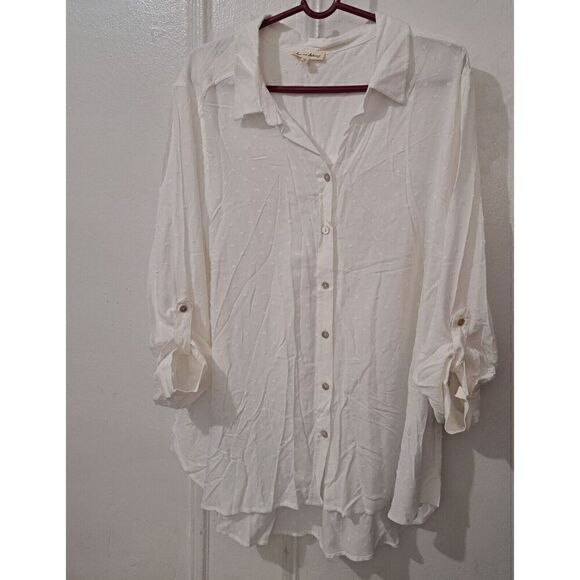 Jane Delancey Women Plus Size 2xl  Swiss Dot White Tab Sleeve SOFT Shirt Blouse - Picture 2 of 11